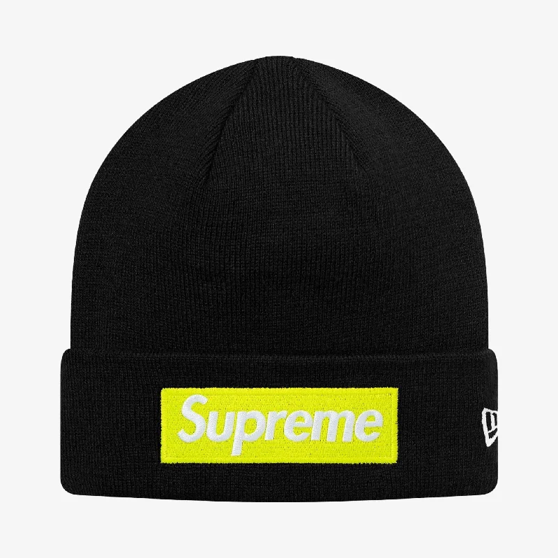 Cotton twill cap for durable daily use -Supreme x New Era Beanie 'Box Logo' Black / Volt (FW17)