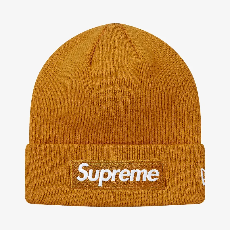 Black mesh cap for breathable summer wear -Supreme x New Era Beanie 'Box Logo' Mustard (FW18)