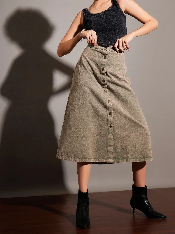 Fashionable Dresses for Style -Lyush Women Beige Washed Denim A-Line Skirt