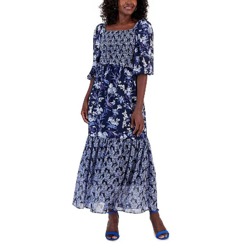 Buttoned Dresses for Stylish -Taylor Womens Chiffon Floral Print Maxi Dress