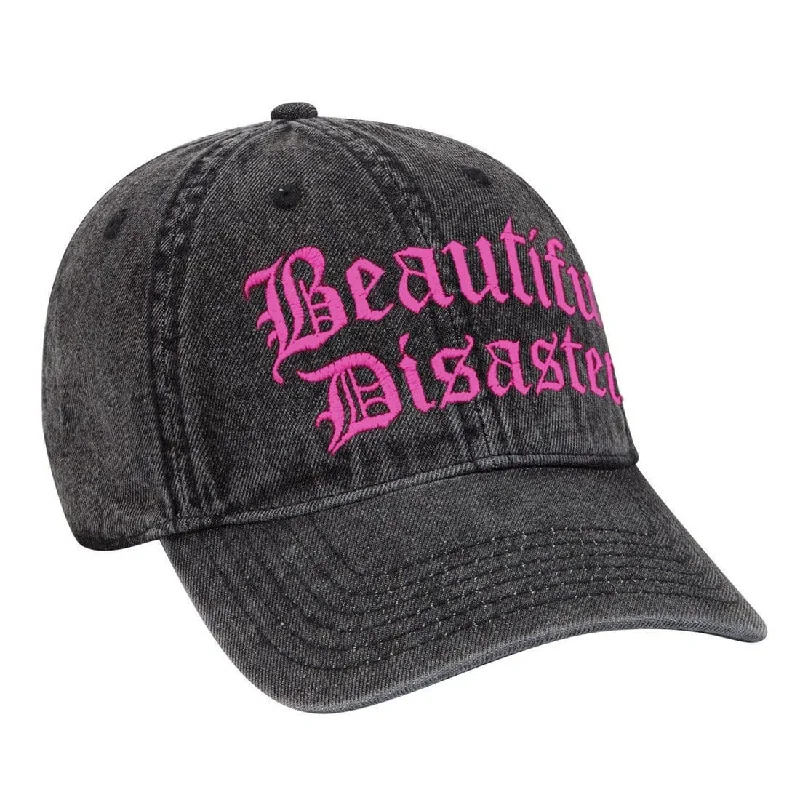 Warm wool cap for cold weather days -Beautiful Disaster Dad Hat Charcoal/Pink