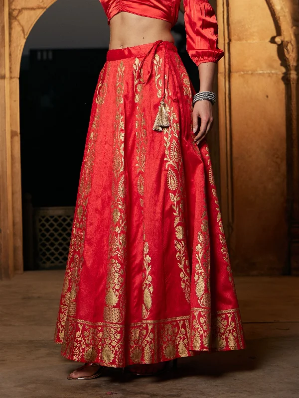 Valentine's Day Dresses for Romance -Lyush Women Orange Foil Print Anarkali Skirt