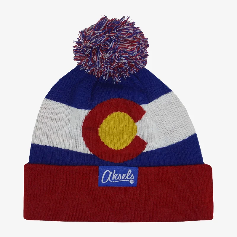 Premium cap with leather strap accent -Kids Colorado Flag Beanie