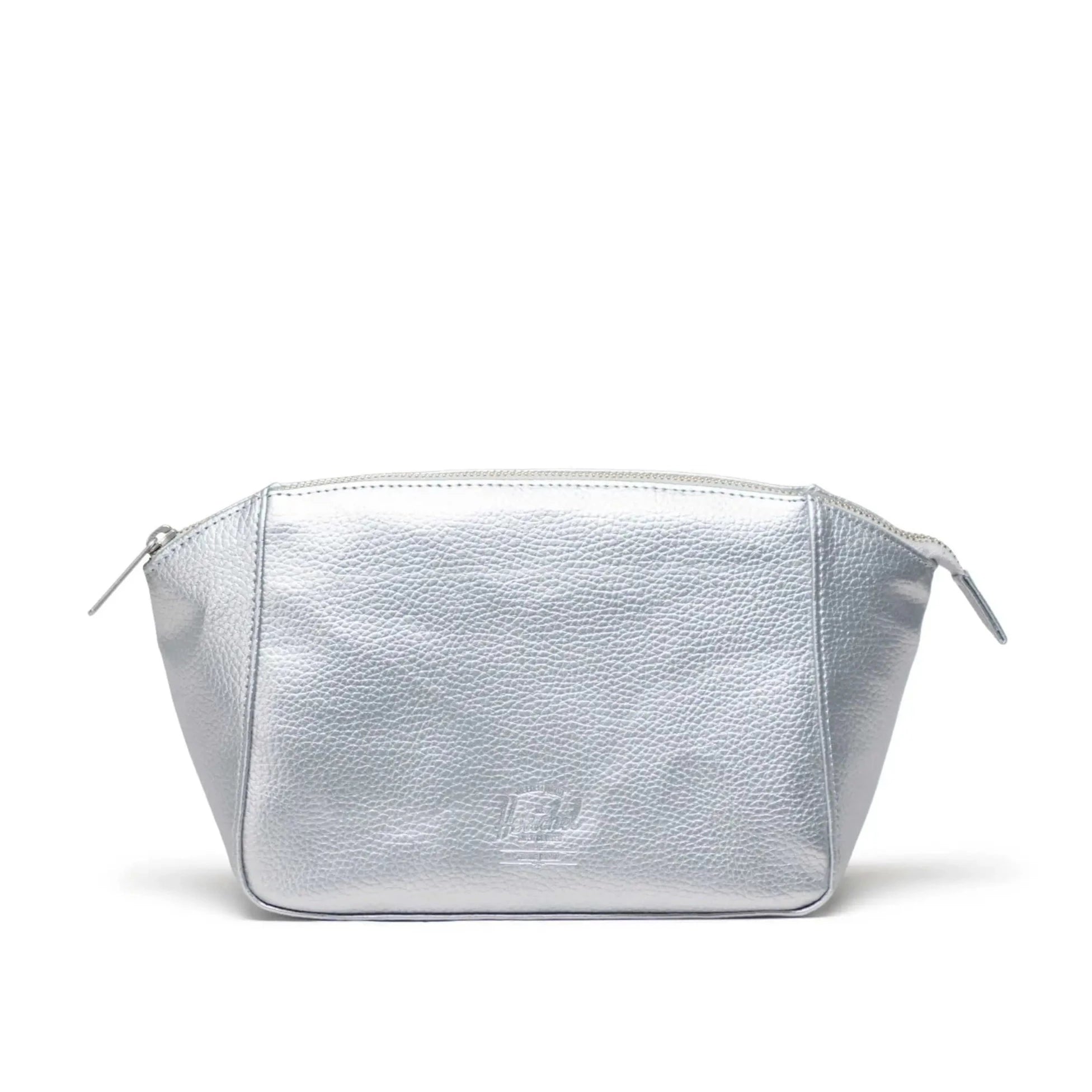 Chic women's bags with round shape and metallic accents for a unique style-Milan Toiletry Bag (Silver Vegan Leather)