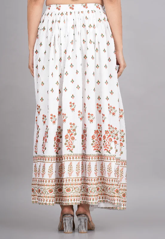 Wool Dresses for Warmth -House of RP Women's White Rayon Ethnic Printed Circular Skirt