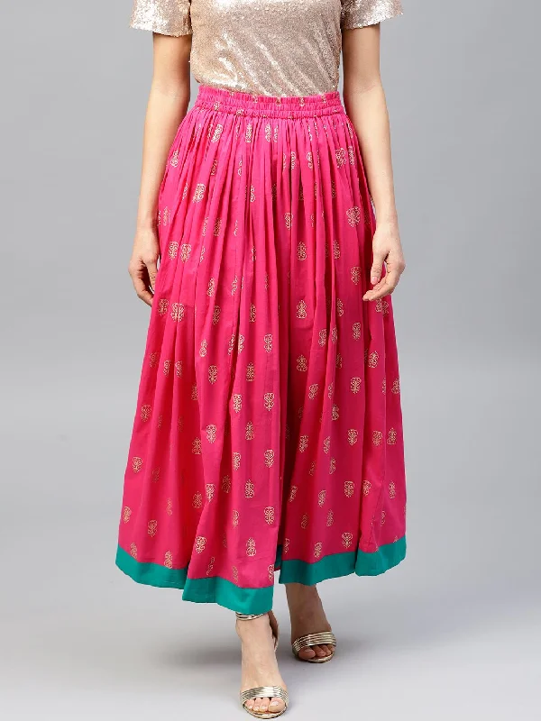 Graduation Dresses for Milestone -NOZ2TOZ Magenta Printed Flared Ankle Length Skirt