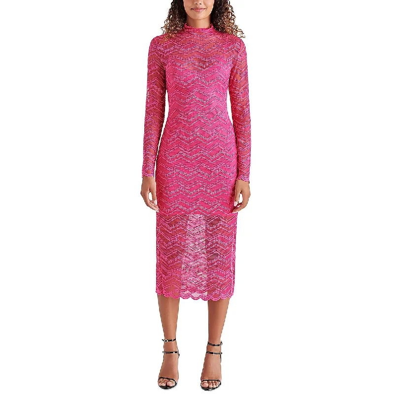 Bohemian Dresses with Tassels -Steve Madden Womens Vivienne Lace Mock Neck Midi Dress